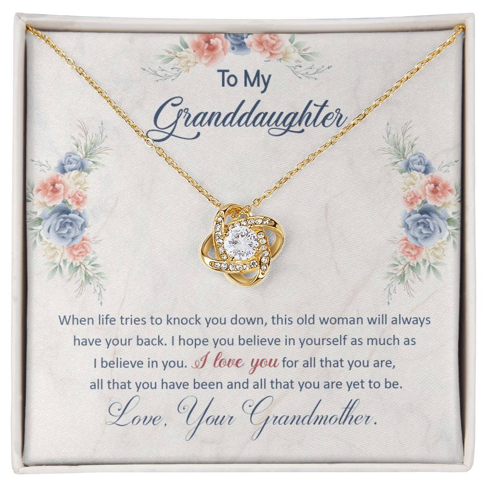 To My Granddaughter, This Old Woman Will Always Have Your Back - Love knot Necklace-Jewelry-18K Yellow Gold Finish-Standard Box-3-Chic Pop