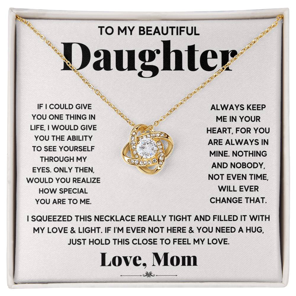 To My Beautiful Daughter, Just Hold This To Feel My Love - Love knot Necklace-Jewelry-18K Yellow Gold Finish-Standard Box-3-Chic Pop