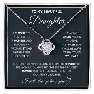 To My Daughter, I Will Always Carry You In My Heart - Love knot Necklace-Jewelry-14K White Gold Finish-Standard Box-1-Chic Pop