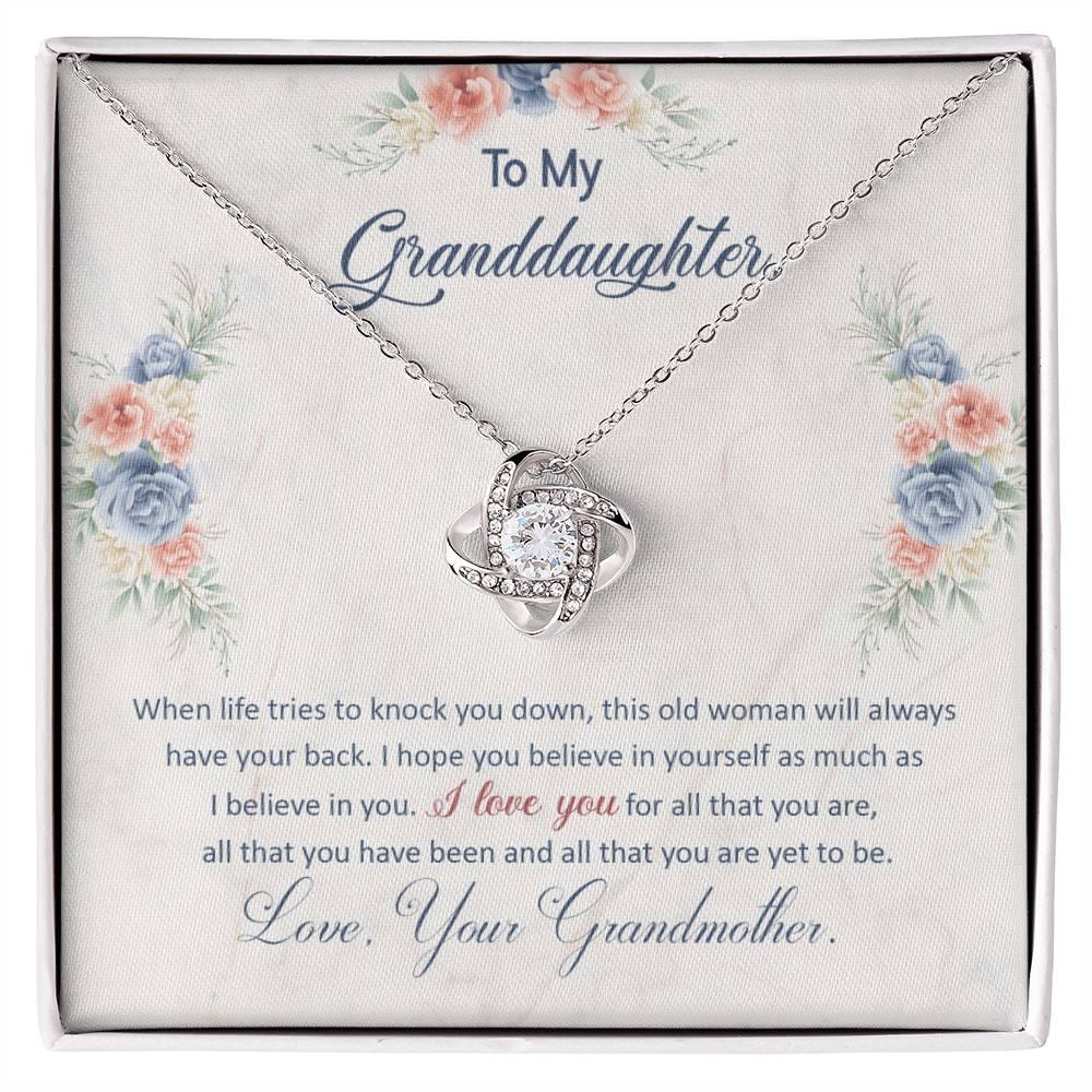 To My Granddaughter, This Old Woman Will Always Have Your Back - Love knot Necklace-Jewelry-14K White Gold Finish-Standard Box-1-Chic Pop