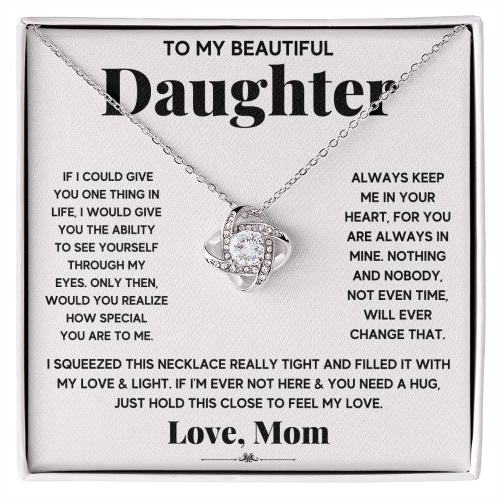 To My Beautiful Daughter, Just Hold This To Feel My Love - Love knot Necklace-Jewelry-14K White Gold Finish-Standard Box-1-Chic Pop