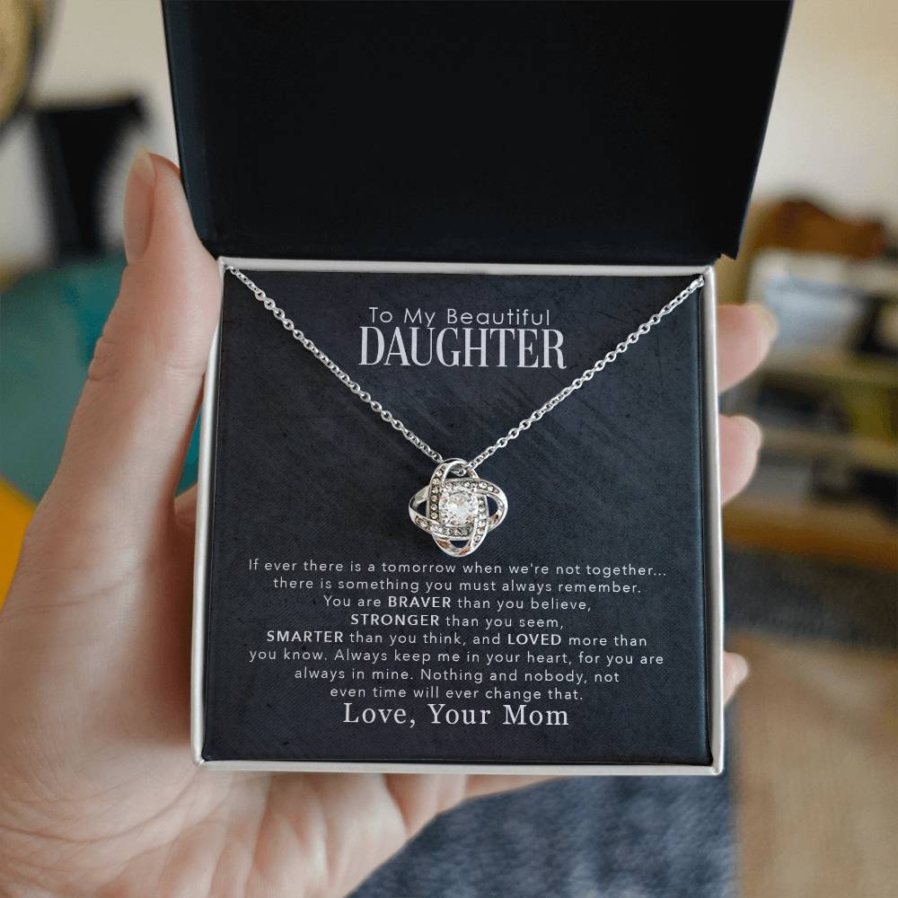 To My Beautiful Daughter, You Are Braver Than You Believe - Love knot Necklace-Jewelry-14K White Gold Finish-Standard Box-2-Chic Pop