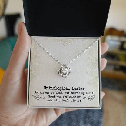 To My Unbiological Sister, Sister By Heart - Love knot Necklace-Jewelry-14K White Gold Finish-Standard Box-2-Chic Pop