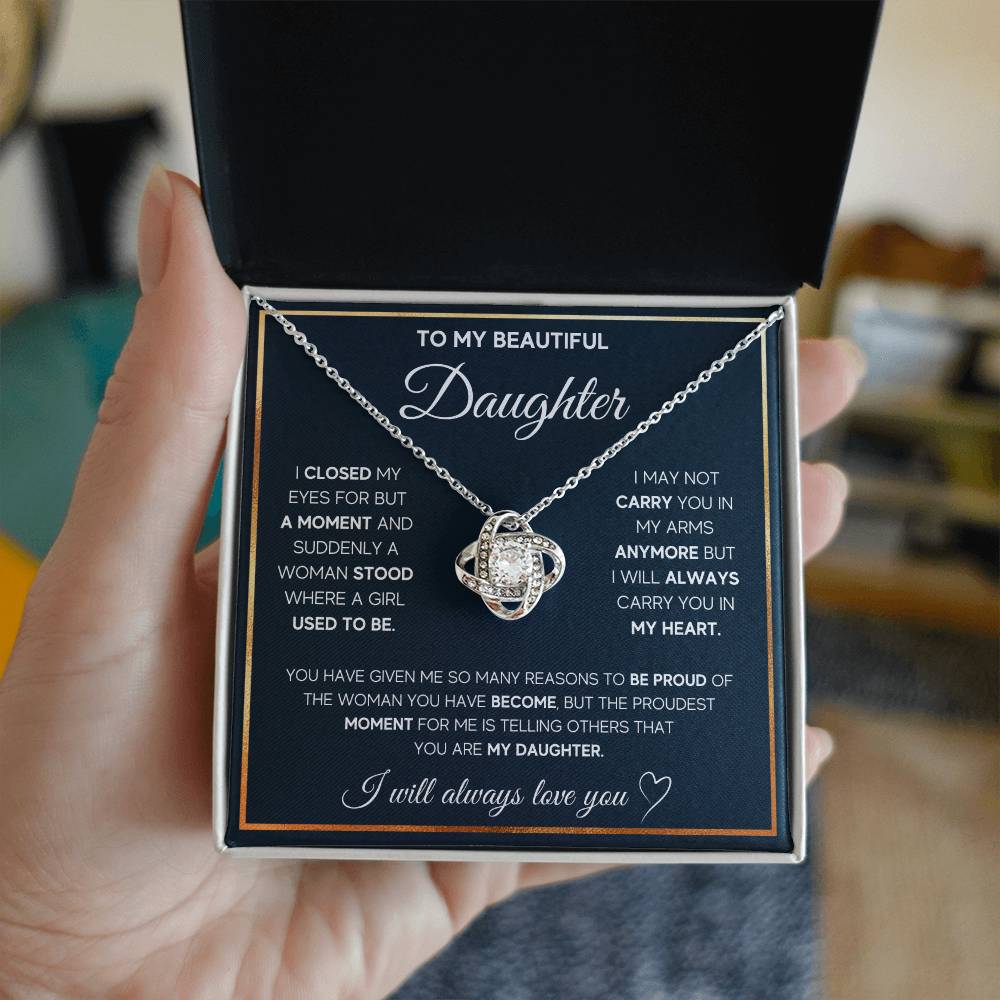 To My Daughter, I Will Always Carry You In My Heart - Love knot Necklace-Jewelry-14K White Gold Finish-Standard Box-2-Chic Pop