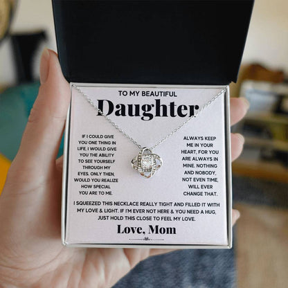 To My Beautiful Daughter, Just Hold This To Feel My Love - Love knot Necklace-Jewelry-14K White Gold Finish-Standard Box-2-Chic Pop