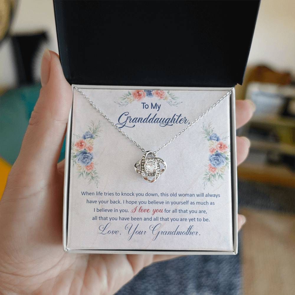 To My Granddaughter, This Old Woman Will Always Have Your Back - Love knot Necklace-Jewelry-14K White Gold Finish-Standard Box-2-Chic Pop