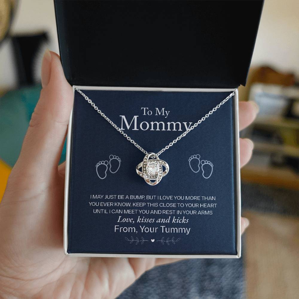 To My Mommy, Love From Your Tummy - Love knot Necklace-Jewelry-14K White Gold Finish-Standard Box-2-Chic Pop