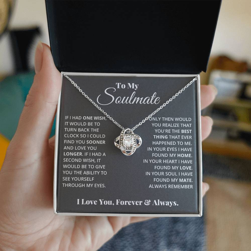 To My Soulmate, In Your Heart I Found My Love - Love knot Necklace-Jewelry-14K White Gold Finish-Standard Box-2-Chic Pop