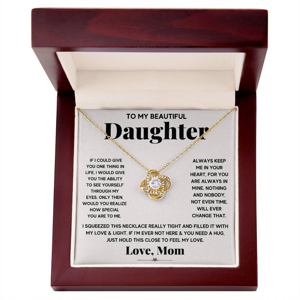 To My Beautiful Daughter, Just Hold This To Feel My Love - Love knot Necklace-Jewelry-14K White Gold Finish-Standard Box-5-Chic Pop