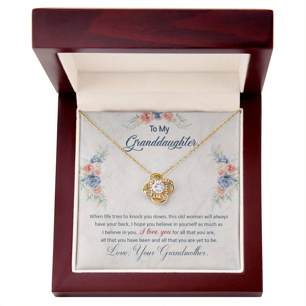 To My Granddaughter, This Old Woman Will Always Have Your Back - Love knot Necklace-Jewelry-14K White Gold Finish-Standard Box-5-Chic Pop