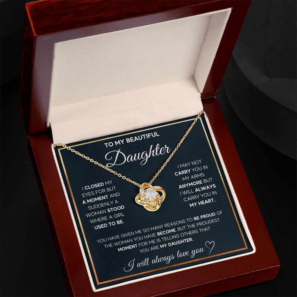 To My Daughter, I Will Always Carry You In My Heart - Love knot Necklace-Jewelry-18K Yellow Gold Finish-Luxury Box-6-Chic Pop