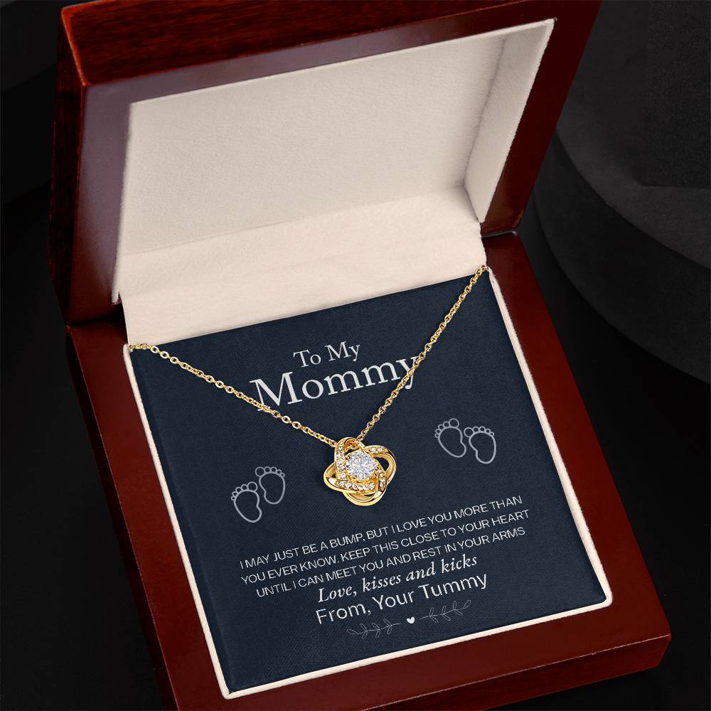 To My Mommy, Love From Your Tummy - Love knot Necklace-Jewelry-18K Yellow Gold Finish-Luxury Box-6-Chic Pop