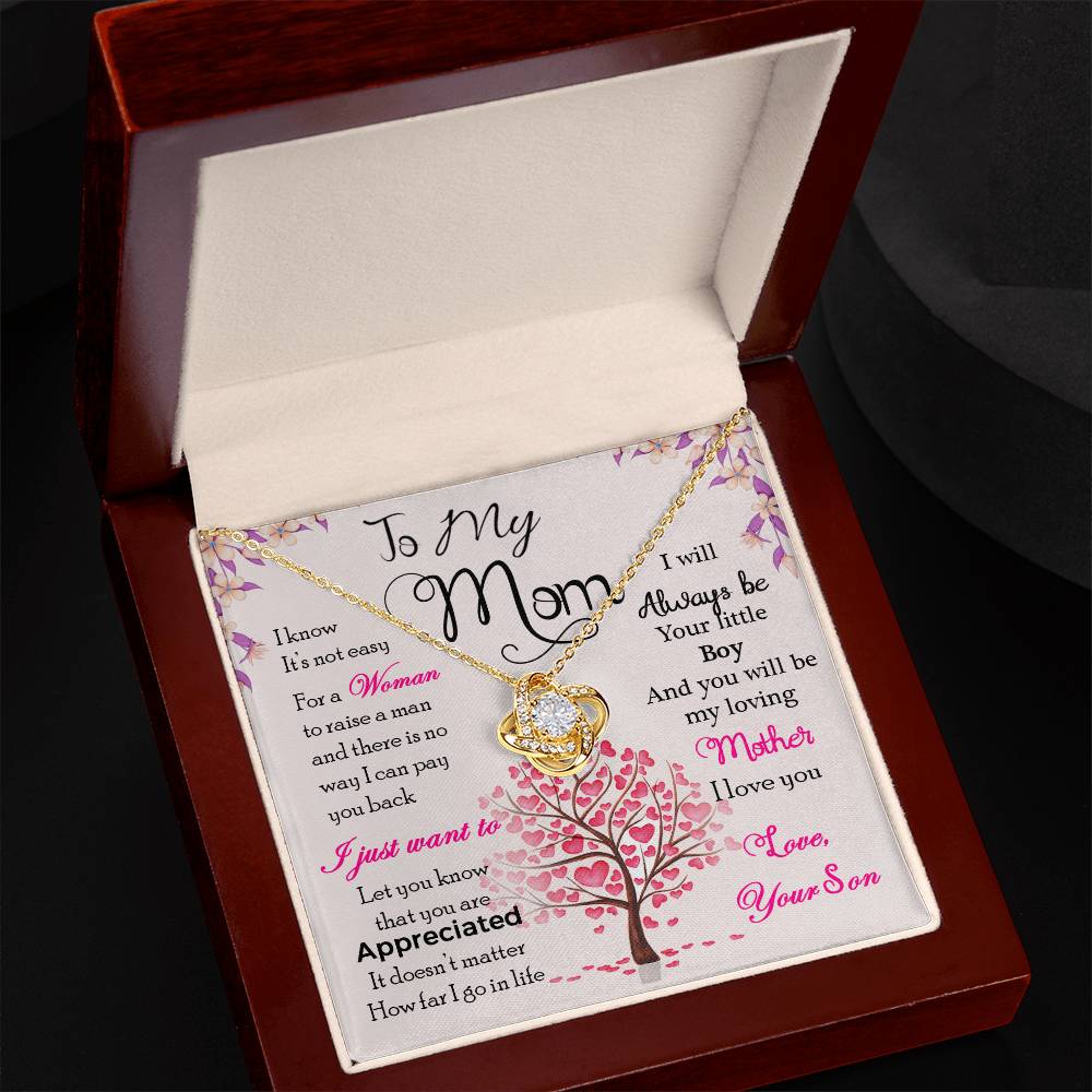 To My Mom, I Know Its Not Easy - Love knot Necklace-Jewelry-18K Yellow Gold Finish-Luxury Box-6-Chic Pop