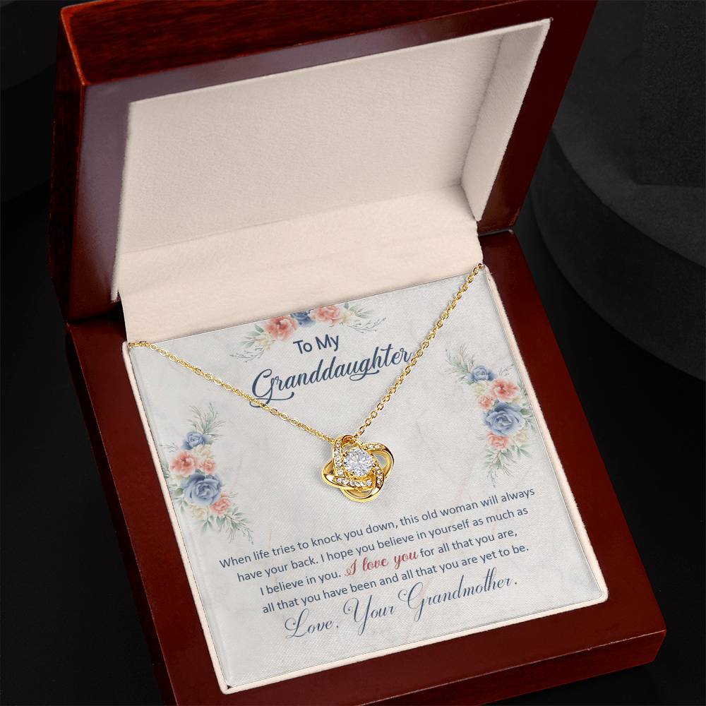 To My Granddaughter, This Old Woman Will Always Have Your Back - Love knot Necklace-Jewelry-18K Yellow Gold Finish-Luxury Box-6-Chic Pop