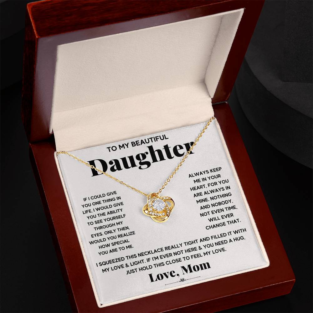 To My Beautiful Daughter, Just Hold This To Feel My Love - Love knot Necklace-Jewelry-18K Yellow Gold Finish-Luxury Box-6-Chic Pop