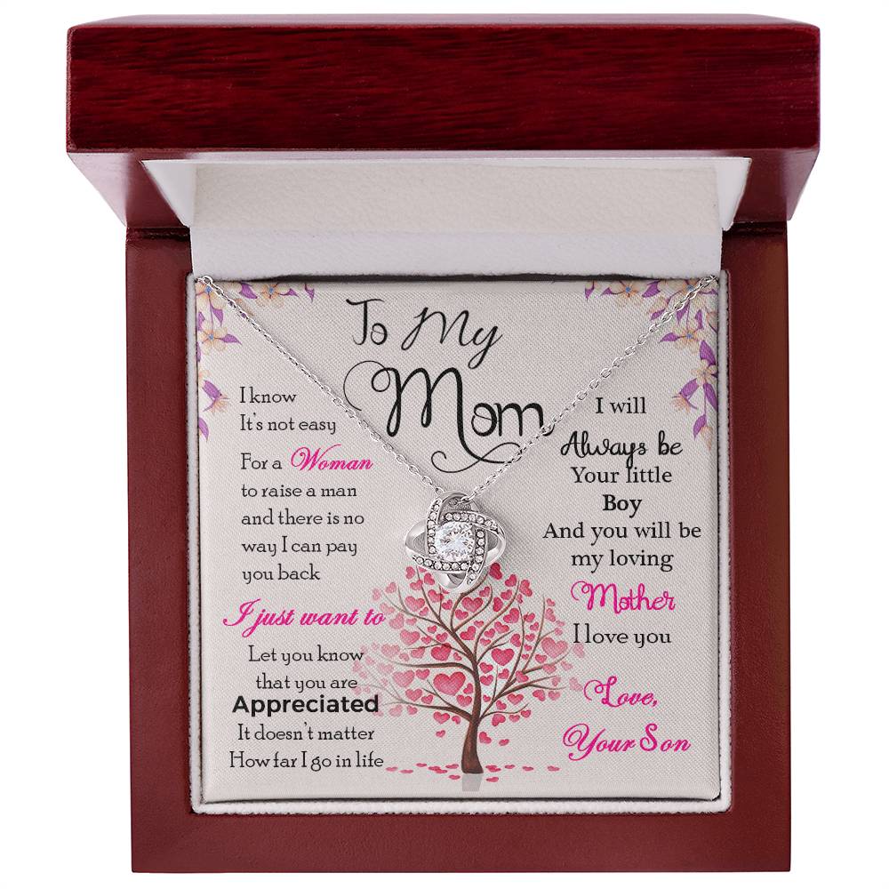 To My Mom, I Know Its Not Easy - Love knot Necklace-Jewelry-14K White Gold Finish-Luxury Box-4-Chic Pop