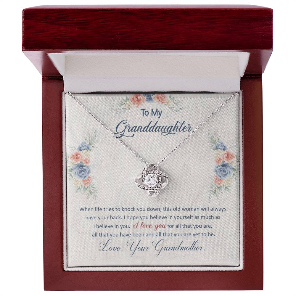 To My Granddaughter, This Old Woman Will Always Have Your Back - Love knot Necklace-Jewelry-14K White Gold Finish-Luxury Box-4-Chic Pop