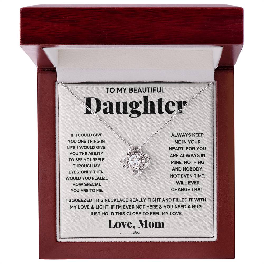 To My Beautiful Daughter, Just Hold This To Feel My Love - Love knot Necklace-Jewelry-14K White Gold Finish-Luxury Box-4-Chic Pop