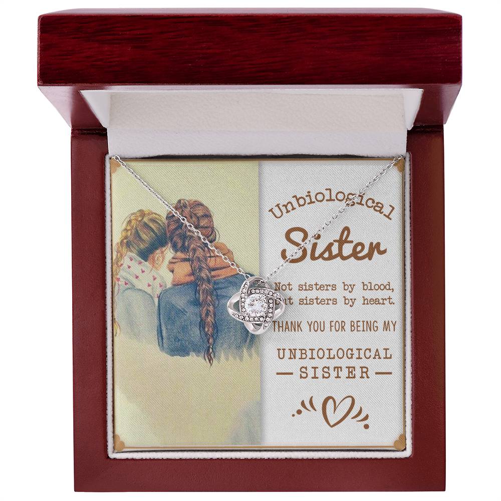 To My Unbiological Sister, Sisters By Heart - Love knot Necklace-Jewelry-14K White Gold Finish-Luxury Box-4-Chic Pop