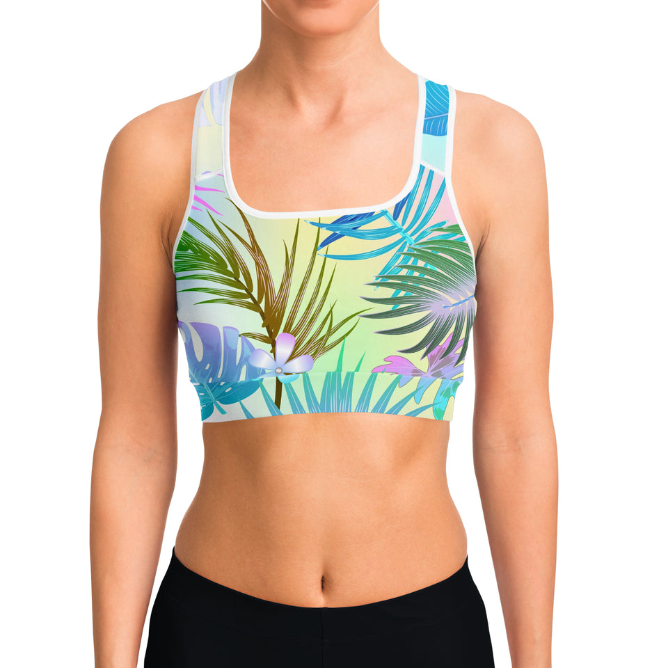 Tropical Floral White Sports bra-Sports Bra - AOP-XS-1-Chic Pop