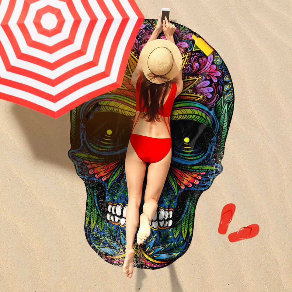 Colorful Skull-Freeform Beach Towel-XL - 57.1" x 70.9 / 145cm x 180cm-1-Chic Pop