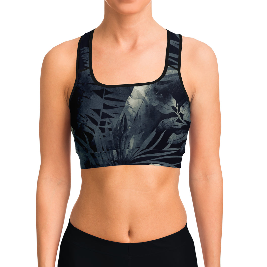 Tropical Floral Black Sports bra-Sports Bra - AOP-XS-1-Chic Pop